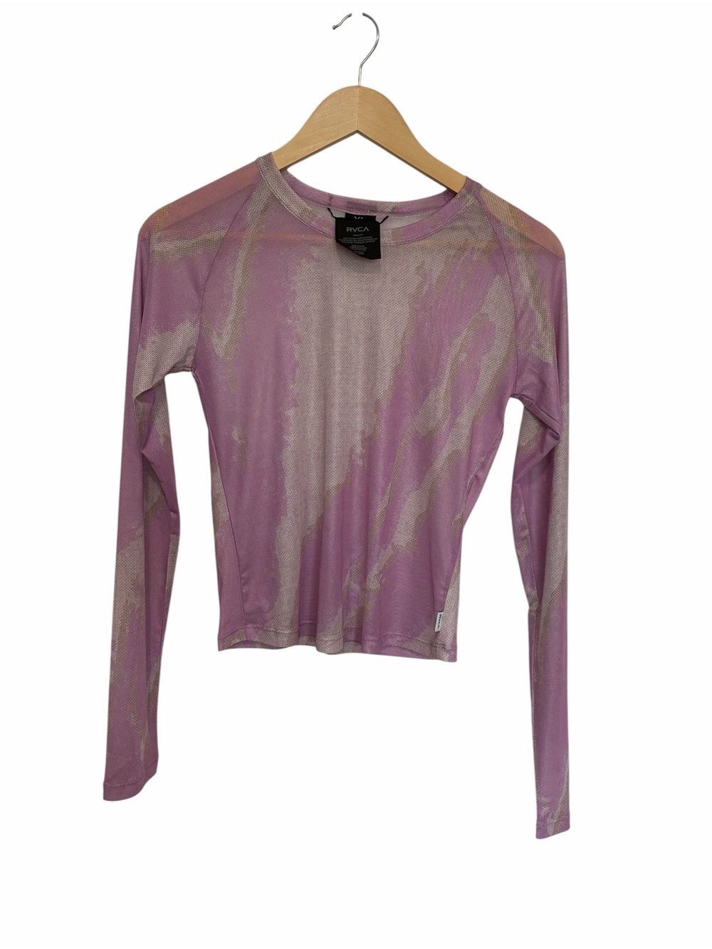 RVCA Women's Long Sleeve Sheer Crew Top - Lavender Cream marble mesh